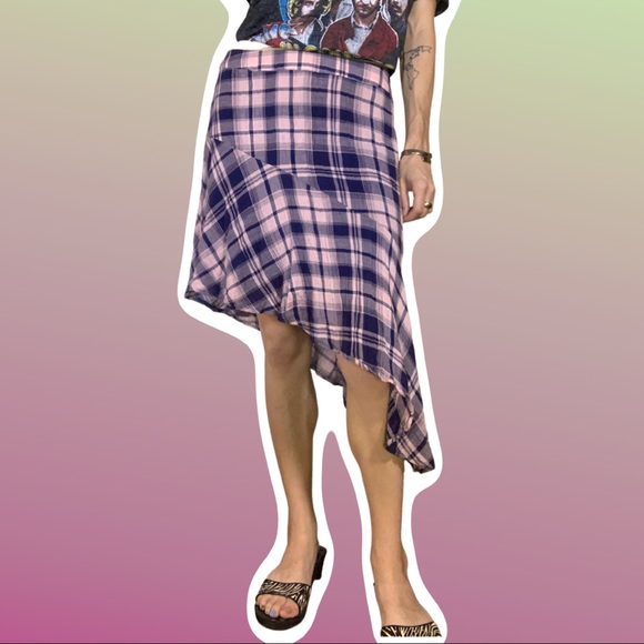 Vero Moda Dresses & Skirts - Pink and Blue Plaid Asymmetrical Skirt